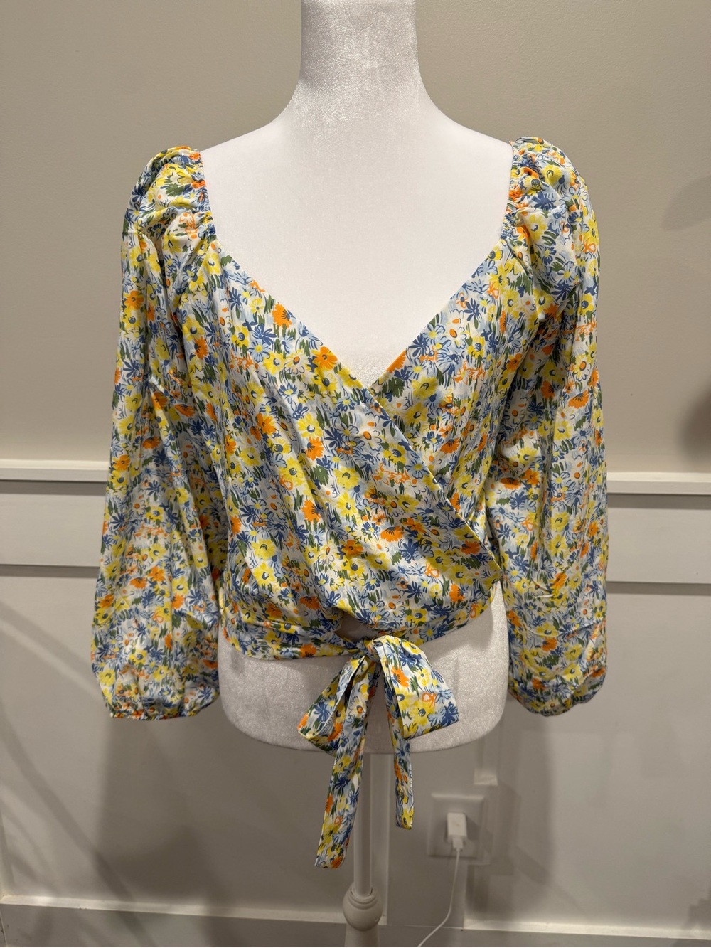 Floral Wrap Tie-Front Blouse